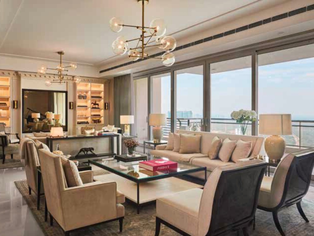 DLF The Dahlias Gurgaon premium living room with floor-to-ceiling windows and modern luxury furnishings