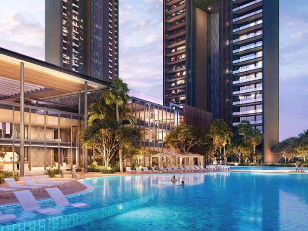 Rooftop infinity pool at M3M Jacob & Co luxury residence with panoramic skyline views