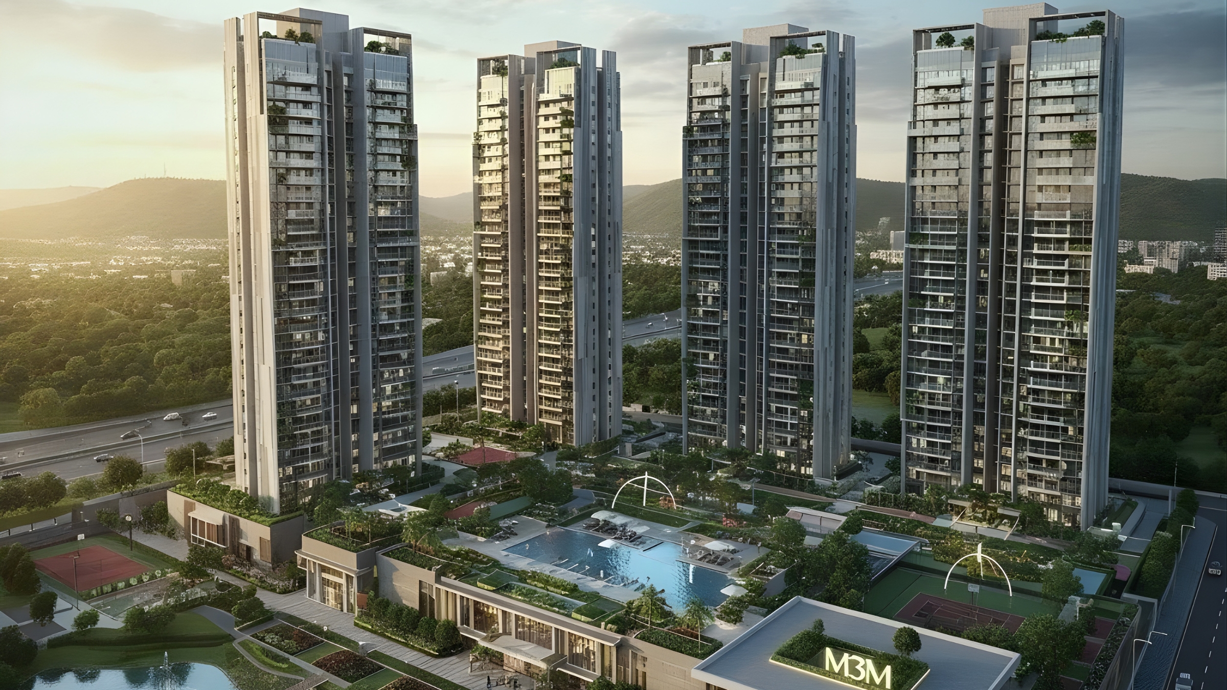 M3M GIC Manesar high-rise premium tower cluster with central amenities and green landscapes
