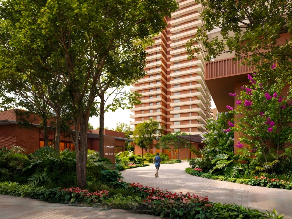 Max Estate 361 Gurgaon jogging track surrounded by lush greenery and luxury residential towers