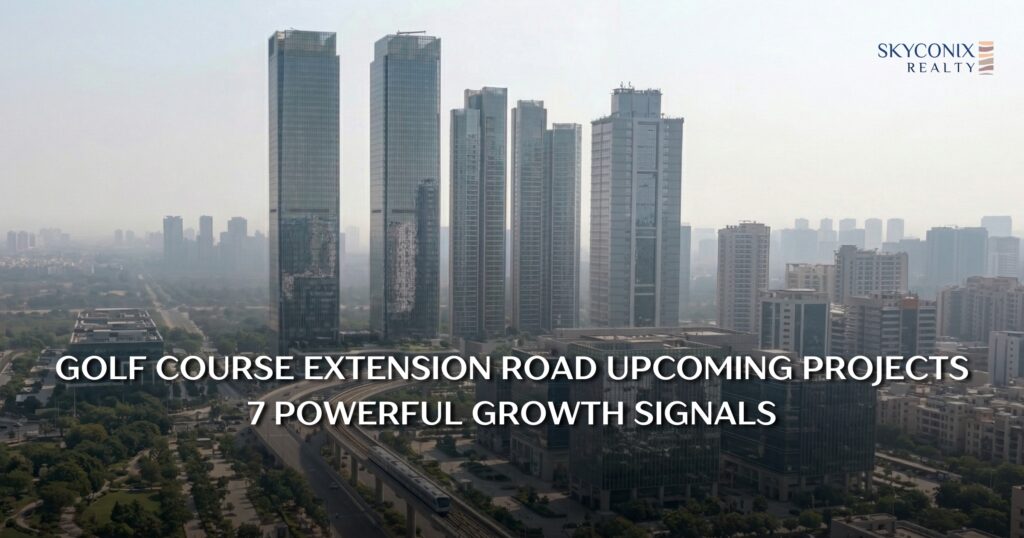 Golf Course Extension Road upcoming projects skyline with the extension of the Rapid Metro Gurgaon.
